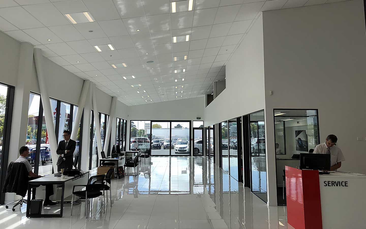 Car dealership interior.